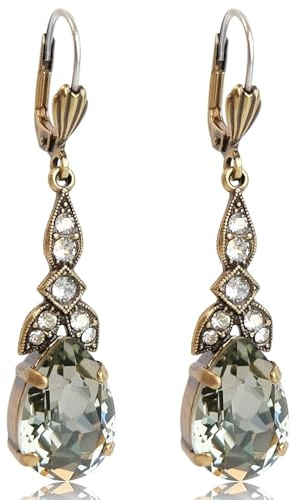 Goldene Vintage Ohrringe Goth Black Diamond Kristalle Jugendstil Ohrhänger NOBEL SCHMUCK