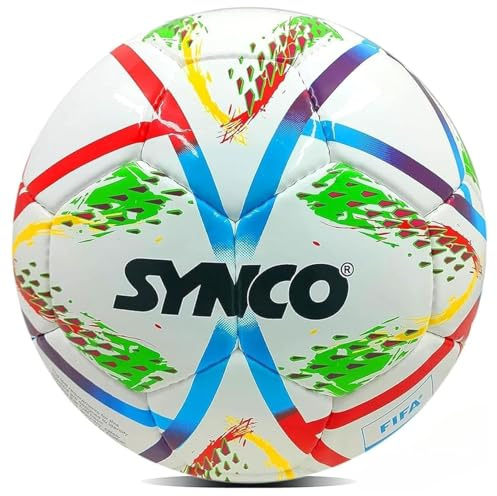 Synco Fußball Größe 5 – Handgenäht mit Hydra-Lock Technologie, FIFA Basic Zertifiziert, 32-Panel PU-Ball Modell 1001