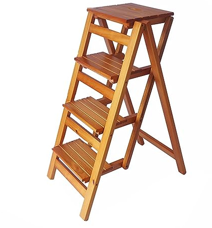 GXXINGIN Klappbarer Bibliotheksleiterstuhl aus Holz mit 4 Stufen, tragbarer, umwandelbarer Hocker, ideal für die Verwendung in der Küche zu Hause, als Ausstellungsstück, platzsparendes Design, multif