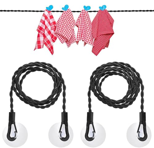 2 Stück Wäscheleine Tragbare Einziehbare Wäscheleine mit Haken und Saugnäpfen, Flexible Camping Outdoor Wäscheleine