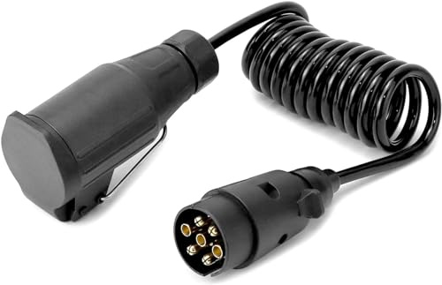 CYTGOUPER 2M Anhänger Verlängerungskabel 7 auf 13 polig, Adapter Anhänger 7 auf 13 polig, 12V Versenkbarer Gefederter Spiralkabel für Wohnwagen, Wohnmobil, PKW, LKW, Traktor