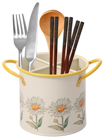 Ghshanog Kitchen Utensil Holder,Metal Cutlery Holder for Countertop with Handle,12x12.5cm Utensils Caddy with 4 Removable Compartment,Utensil Crock for Kitchen Storage(Style 2)