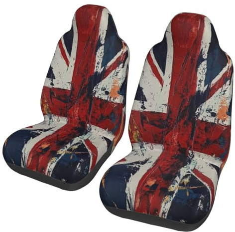 Entemne Car Seat Covers Front Pair Union Jack Uk Flag Car Seat Covers Breathable Elastic Universal Fit Seat Protector For Carseat Van Trucks Suv Auto Interior Decor