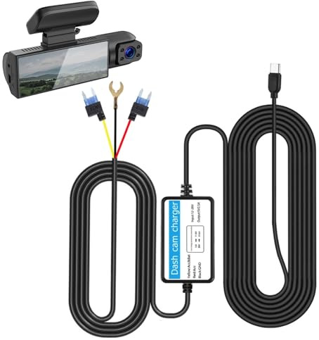 Dash Cam Hardwire Kit, USB C Hard Wire Kit with 3.5M USB C Port Wiring Mini-Fuse and Low Voltage Protection, Car Camera Charge Power Cord Kit Converts 12V-30V to 5V/2.5A for 24H Parking Monitor Mirror