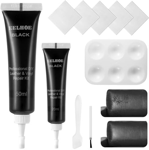 Leder Reparatur Set Schwarz, Flüssigleder für Möbel, Sofas, Autositze | 50+20ML Lederreparatur Set für Kratzer, Risse, Löcher, für Leder, Kunstleder Reparieren