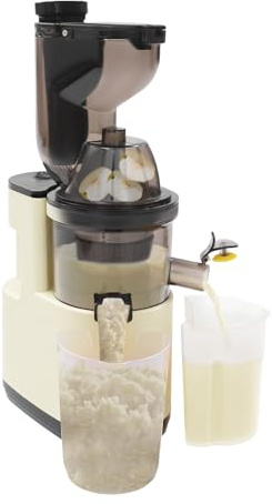 Entsafter Gemüse und Obst, 500W Slow Juicer, Entsafter aus Edelstahl, 400 mL Saftbehälter, 65-80 U/min, Einfach zu Montieren & Spülen, Netzkabellänge 1m mit Bürste (Weiß)