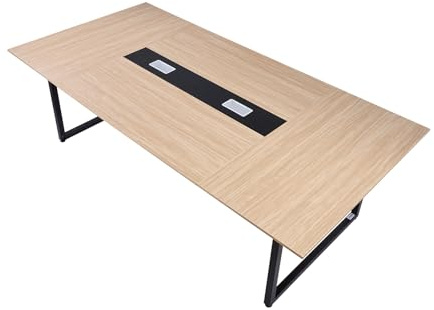 VEVOR Table de conférence rectangulaire de 2400 mm pour 10 Personnes, Table de réunion avec Pieds en métal, Grand Bureau de séminaire Moderne pour Bureau, Salle de réunion, Salle de Formation, Marron
