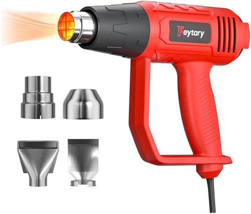Heat Gun, 2000W Electric Hot Air Gun with 4 Nozzles, Overload Protection, 572°F/1112°F (300°C/600°C) Dual Temperature Settings, 1.5s Fast Heating, Professional Hand Heat Gun for Paint Stripping, Red