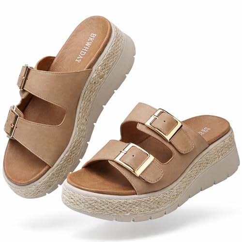 BKWHDAY Platform Sandals Women Wedge Open Toe Buckle Ankle Strap Women's 2026