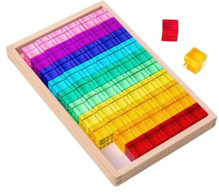 Fiocias Rainbow Blocs de Construction Ensemble D'Empilage Jouet Sensoriel Cubes en Acrylique Coffret Bois pour Développer Compétences Motrices Convient à L'Ap, 60 Pièces