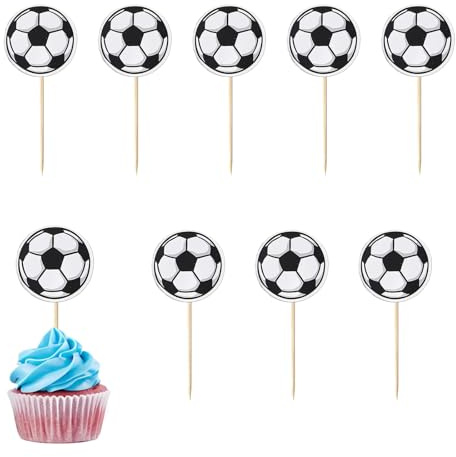40Pcs Soccer Ball Cupcake Toppers Football Sports Theme Cupcake Toppers Decorations for Soccer Sport Theme Birthday Party Baby Shower Supplies