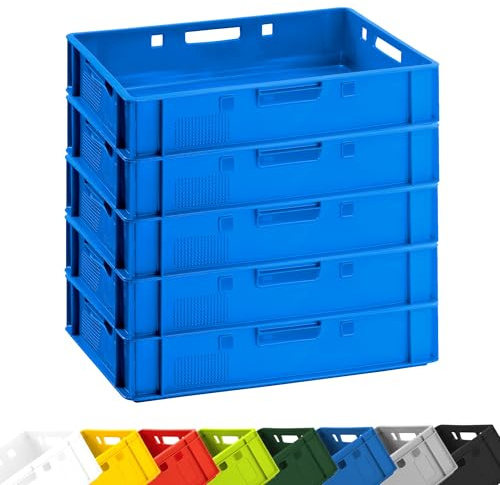 Fleischerkiste E1 60x40x12,5 cm Blau Eurobox Flache Stapelkiste Lagerbox | BURI Metzgerkiste Made in Germany, lebensmittelecht, stapelbar und robust als Lagerbox für Gastronomie und Haushalt