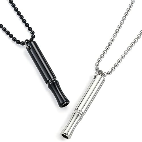 KNUIUYY Collier Respiratoire Anxiolytique, Arrêter de Fumer, Colliers de Méditation Apaisant, Collier Acier Inoxydable Chaîne avec Sifflet, Ralentissement de la Respiration