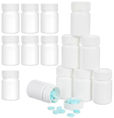 BETOOKY 20pcs 50ml White Thickened Pill Bottles Bulk Small Medication Storage Containers Portable Capsule Holder for Travel and Daily Use