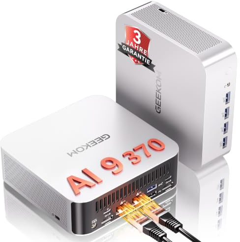 GEEKOM AI Mini PC A9 Max mit AMD Ryzen AI 9 HX 370, 32GB DDR5 + 2TB SSD | bis zu 5.1GHz Business Mini Computer, Copilot+ PC, 2.5G Dual-LAN, 2×USB4, HDMI2.1, Wi‑Fi 7 für Alle Einsatzszenarien
