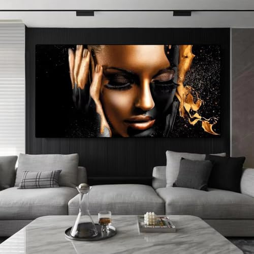 DFZEWKI Affiche murale représentant une belle femme, luxueuse fresque dorée, décoration moderne sur toile, impression d'image pour salon (40 x 80 cm (16 x 31 pouces) / sans cadre)