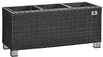 Gartenfreude Pflanzkübel, Raumteiler, Polyrattan für Innen und Außen, Kunststoffeinsatz mit Aluminiumfüßen, anthrazit, 78x27x34 cm, 4000-1072-001