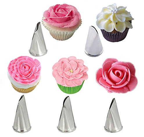 FantasyDay Cake Decorating Set, 5 Pieces Stainless Steel Piping Nozzles Tips Kit - Christmas Birthdays Anniversary Wedding DIY Icing Nozzle Tool for Cupcakes Cakes Cookies Dessert Pastry Making Tools