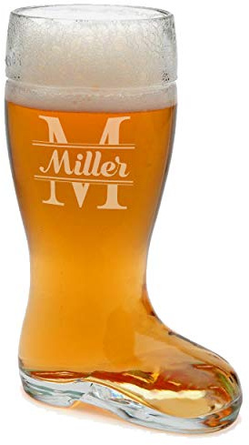 The Wedding Party Store Custom Engraved Boot Glass Beer Mug - Personalized 1 Liter Das Boot Beer Stein For Oktoberfest, Bachelor Gift, Restaurants, Parties