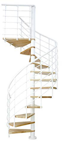 DOLLE Spindeltreppe Oslo Buche lackiert 12 Stufen / 13 Steigungen Höhe 273-299 cm Durchmesser 120 cm Unterkonstruktion Weiß pulverbeschichtet