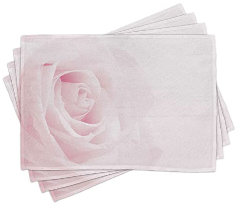 ABAKUHAUS Rose Platzmatten, Close up Rosa blühen, Waschbare Stoff Esszimmer Küche Tischdekorations Digitaldruck, Blassrosa