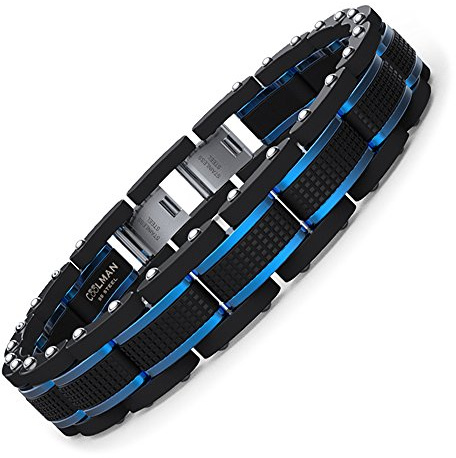 COOLMAN Joyería Hombres Pulseras Acero Inoxidable Azul Negro Ajustable 16,5-23 cm (con caja de regalo de marca), 17 centimeters, Acero inoxidable, acero inoxidable
