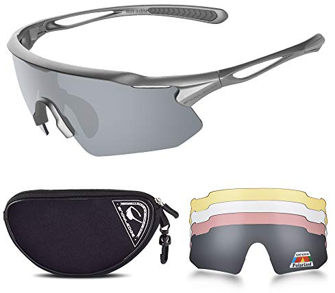 Snowledge Sportbrille Fahrradbrille Herren und Damen Radsportbrille Sonnenbrille Erwachsene Sport Radbrille Polarisiert Windschutz Brille Motorradbrille Rahmen TR90 UV400 Schutz