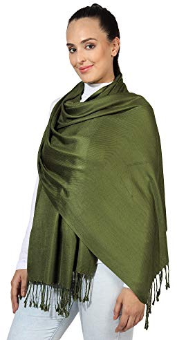World of Shawls Pashmina Style All Seasons Handcrafted Wrap Shawl Stole Scarf (Olive Green)