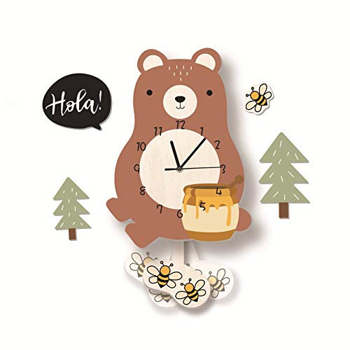 Nicole Knupfer Kinder Wanduhr, Bärchen mit Honigtopf, Süße Wanduhr ohne Tickgeräusche, Lautlos Uhrwerk Wanduhren für Kinderzimmer Wohnzimmer