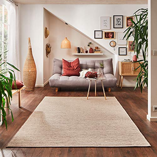 Steffensmeier Handweb Teppich Ettal | Schurwolle mit Fusselstopp, gewalkt, Beige, handgewebt, Größe: 250x340 cm Wohnzimmer und Schlafzimmer