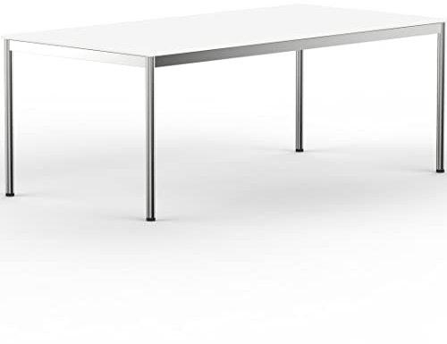 VERSEE Schreibtisch 200 x 100 cm Weiß, stufenlos manuell höhenverstellbar 75,5–90 cm, bis 200 kg belastbar, SYSTEM8X, Made in Germany