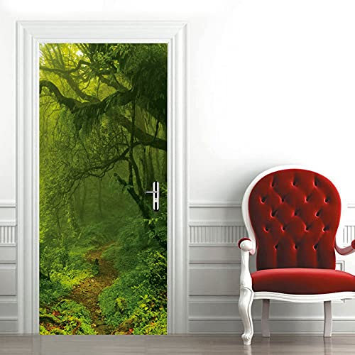 A.Monamour Türtapete Selbstklebend Türfolie Türposter 3D Grüne Bäume In Der Regenwald Dschungel Natur Vinyl Folie Türdeko Tapete Wandbild Türaufkleber Türtattoo 77 x 200 cm