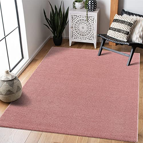 carpet city Teppich Wohnzimmer Modern - Einfarbig, Rosé - 200x290 cm - Flachflor-Teppiche Schlafzimmer - Hochtief-Effekt/ 3D-Optik - Streifen-Muster - Wohnzimmerteppiche Kurzflor