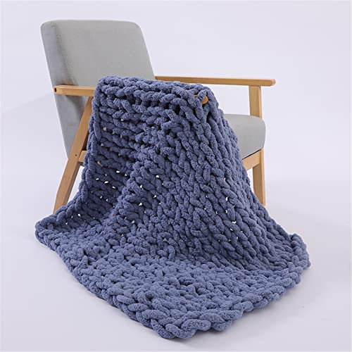 GLITZFAS Gestrickte Decke Grob Kuscheldecke Grobstrick Wolldecke Strickdecke Tagesdecke Überwurf Decke Zuhause Dekor Geschenk fürs Sofa Tagesdecke (Grau Blau,80 * 100cm)