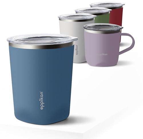 eppikan eppiLungo Edelstahl Thermobecher, Isolierbecher, Kaffeetasse, Trinkbecher, Thermotasse 220ml, 280ml mit Deckel, für Kaffee und Tee (Indigo Blue, 280 ml)