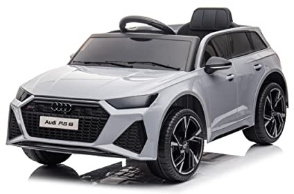 FINOOS Coche eléctrico Niño A.U.D.I. RS6 con Mando a Distancia a 2,4 GHz, Coche infantil2 x Motor 12V 30W, V. Máx. 5 Km/h Control Remoto Efectos de Sonido (Gris)