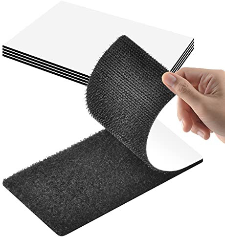 Rusoz Hook Y Loop Adhesivo Extrafuerte,4 Pares Gancho Y Cinta De Lazo Negro Nylon Cinta Adhesiva Doble Cara Impermeable 20cm×10cm Rectángulo Para DIY Cortinas Y Marcos para Cuadros