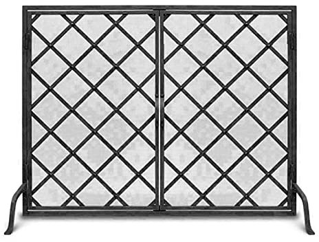 CAZARU Fire Guard Grille de Pare-étincelles Simple pour cheminée, Pare-étincelles autoportant, écrans ignifuges en Fer forgé, pour intérieur extérieur, poêle à Flamme, avec poignée de Porte