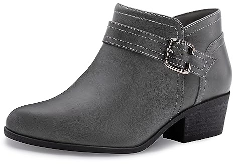 Athlefit Women's Chunky Low Heel Ankle Boots Classic Pointed Toe Side Zipper Grey Booties Size 9.5