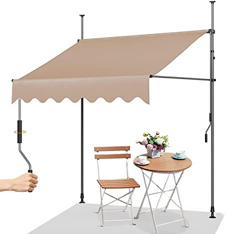 WOLWES Sonnenschutz Balkon, Manuell Klemmmarkise mit Kurbel, Wasserdicht Standmarkise, Markise für Terrasse, Balcony Kassettenmarkise (Color : Beige, Size : 4m/157in)