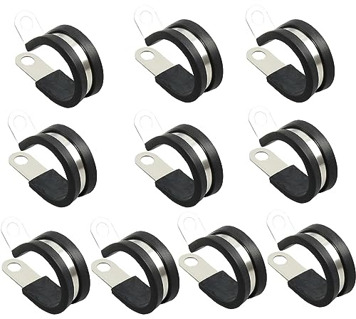 NICAVKIT 10pz 24mm fascette fermacavo in gomma, Foderato in gomma P clips Morsetto per cavi, Gomma fascette stringitubo fascette fermacavi kit acciaio inox