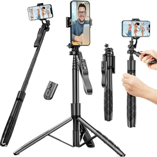 60 Phone Tripod & Selfie Stick - All in One Extendable Cell Phone Tripod 360° Rotation with Remote, Portable Tripods Stand for iPhone Travel Selfie Stick Camera Holder for Video Recording