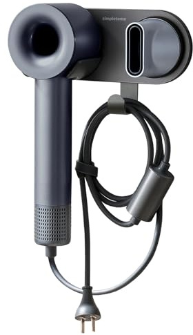 simpletome simpltome Haartrocknerhalter Wandhalterung für ALLE Magnetischen Hohe Geschwindigkeit Fön mit Steckerkabel Organisation Haken (Grau, ABS-Kunststoff) | ohne bohren | robustes pom, dunkelgrau | mit edelstahl kabelorganizer haken | sorgt für ordnung im bad
