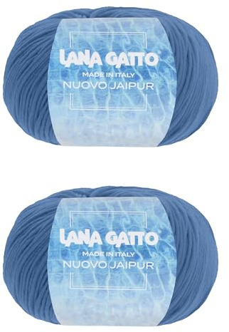 Ovillos de algodón para tejer y crochet, línea Nuovo Jaipur de Lana Gatto, 2 ovillos 200m, 100g algodón (Azul claro - 30707, 2)