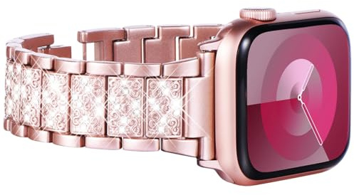 KADES 42mm(series 11 10) 41mm 40mm 38mm Kompatibel mit Apple Watch Armband für Damen,Gliederarmband Glitzer Edelstahl Ersatzarmband für iWatch SE 3 2 1/Series 11 10 9 8 7 6 5 4 3 2 1, Rosa