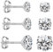 LuLiyLdJ 3 Paar Diamant-Ohrringe für Damen und Herren - 4, 5, 6 mm, Hypoallergen, Silber