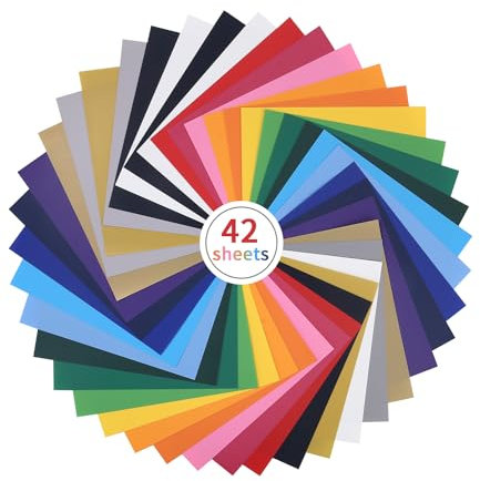 FAOKZE Plotterfolie Textil,42 Stück Heat Transfer Vinyl,30×25cm Flexfolie Plotter Textil,Textilien Transferfolie zum Aufbügeln für T-Shirt,Hüte oder andere Stoffe (20 Farben)