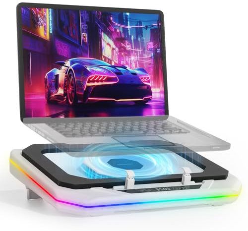 OImaster Gaming Laptop Cooling Pad with Powerful Turbofan (3500 RPM) RGB 12-19 Laptop Cooler Stand 3 USB HUB Ergonomics Adjustable 2 Height for Office Notebook Laptop