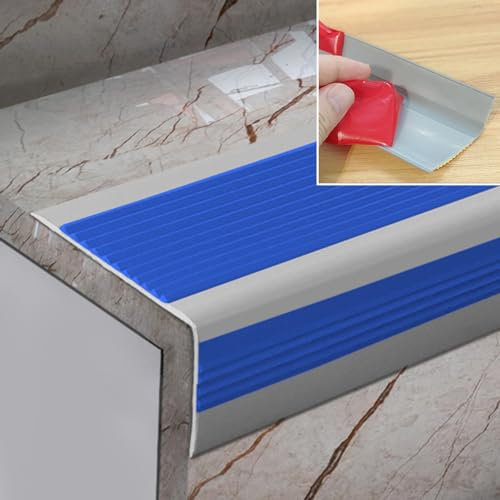 MPOWRX Übergangsprofil 2 Pcs Anti -Skid -Treppenstufen Rand 5m, PVC Self Adhäsive Rand Eckschutzschützer für Vorschulen/Krankenhäuser, Flexibler Haltbarkeitsrandstreifen (Color : Blue)