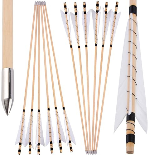 limaity Flechas de Madera para Tiro con Arco de 32 Pulgadas. Flechas Tradicionales de Caza con Plumas Naturales de 5 Pulgadas. para Arcos recurvos y Largos (12 Unidades,3 Blancos
